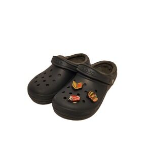 Crocs Classic Faux Fur Lined Clogs Navy Blue Mens 5 Womens 7 Jibbitz Charms